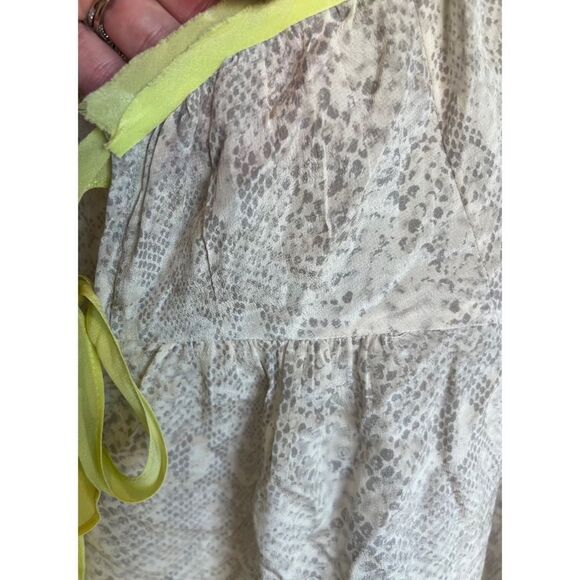 Rebecca Taylor Python Print Silk Blouse Fluorescent Neck Tie Grey Off White Sz 2 - Picture 8 of 10